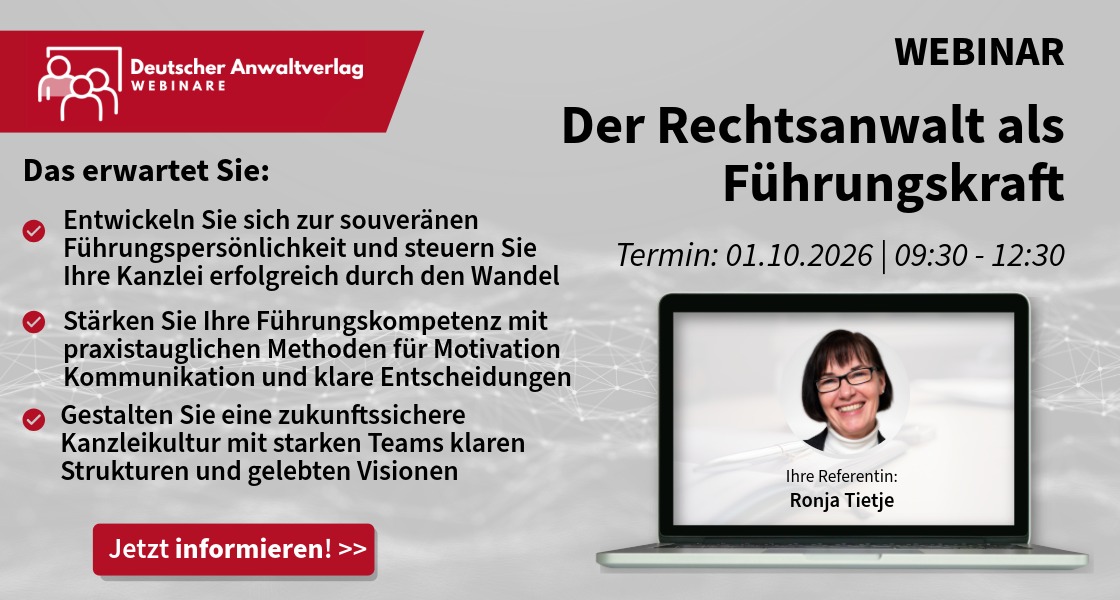 Der Rechtsanwalt als Führungskraft (01.10.2026)