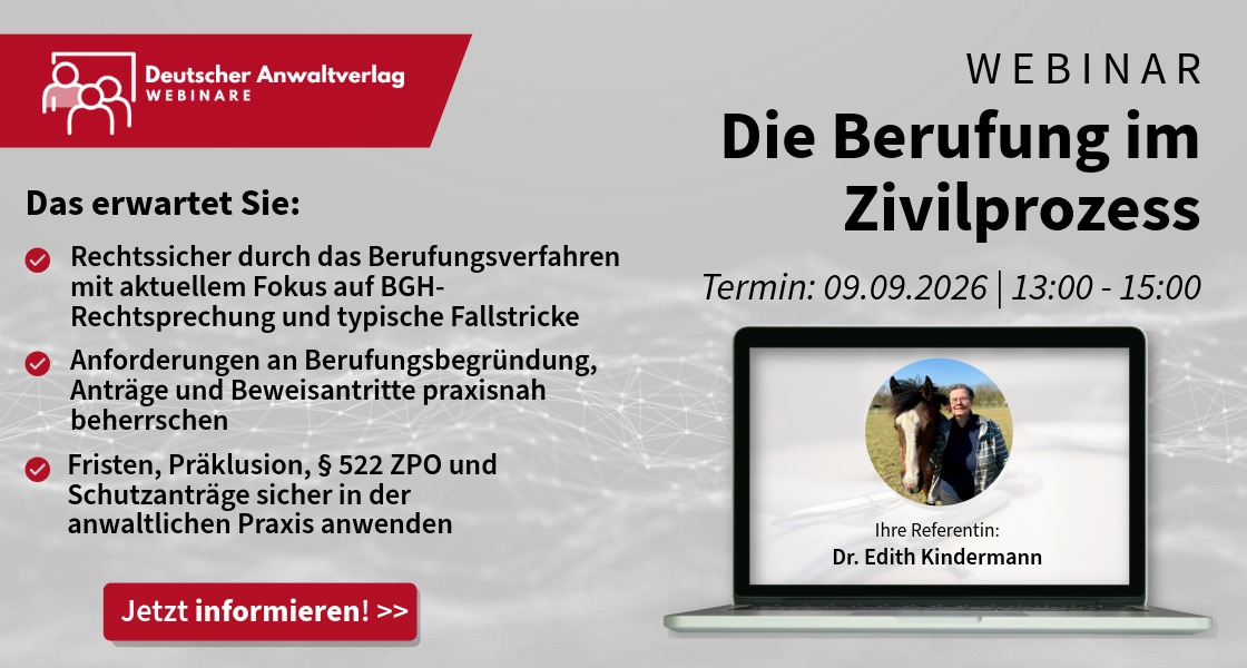 Die Berufung im Zivilprozess (09.09.2026)