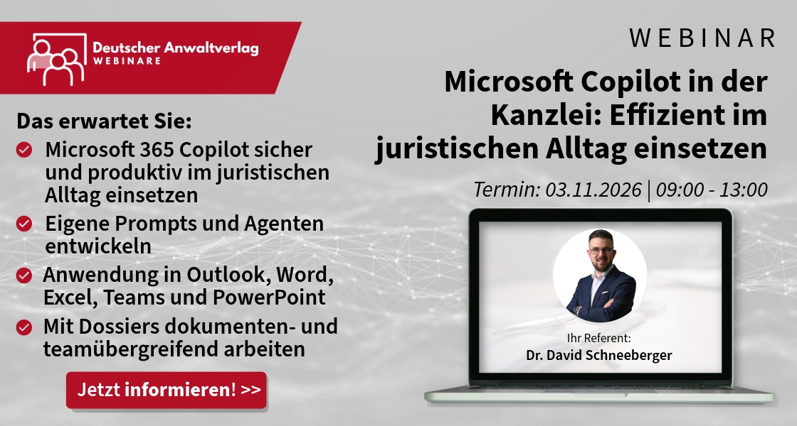Microsoft Copilot in der Kanzlei: Effizient im juristischen Alltag einsetzen (03.11.2026)